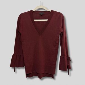 J. Crew Bell Sleeve V-Neck Merino Wool Sweater